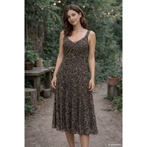 Coldwater Creek Womens Dress Size 8 Brown Leaf Print Midi Boho Chic Forest Fairy